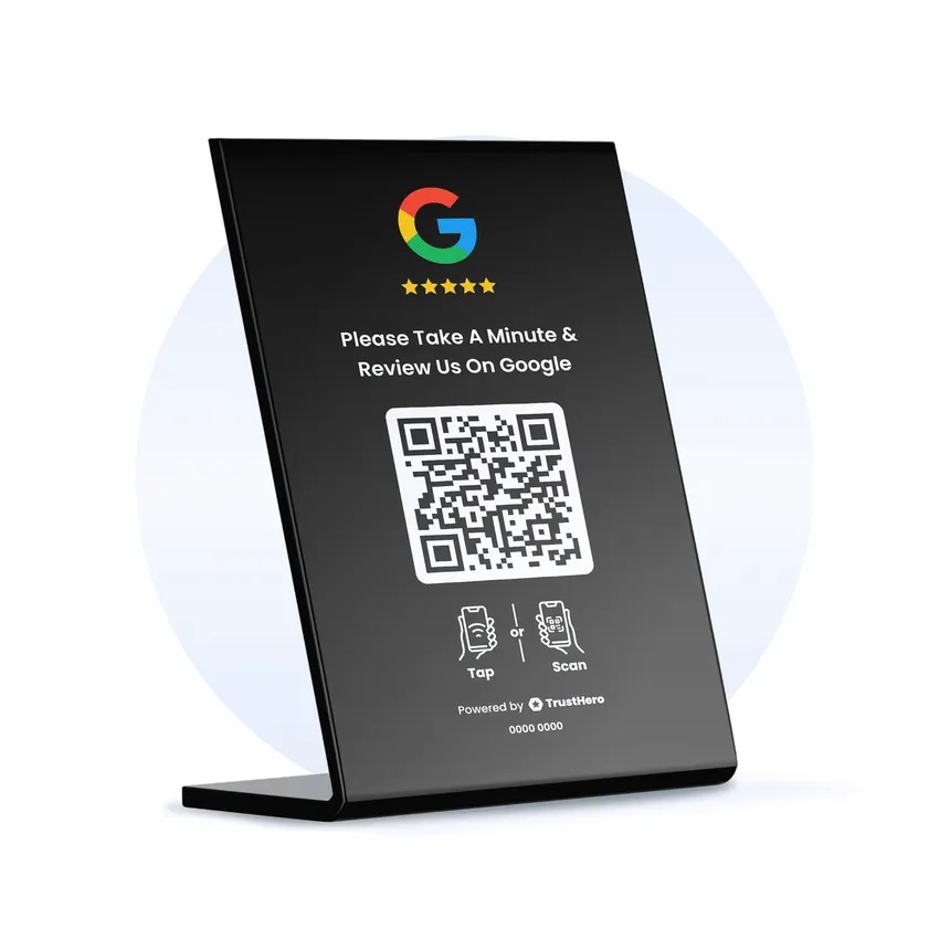 Akrilni NFC i QR stalak za Google recenzije Black Lux Edition